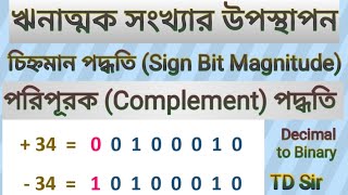 Negative Number Representation  ঋনাত্মক সংখ্যার 8 Bit আকারে প্রকাশ  Sign Bit amp Complement Method [upl. by Eikkin]