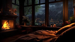 Rainy Night on a Mountain Retreat with Crackling Fireplace amp Thunder for Sleeping [upl. by Sumahs]