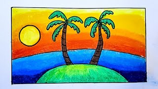 Very Easy Nature Scenery Drawing  Simple Scenery drawing  Nisarg Chitra  Prakritik Drishya [upl. by Brenna906]