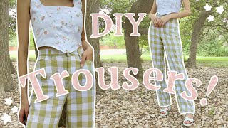 DIY Trousers  Sewing Gingham Pants  Step By Step Tutorial 🧚 [upl. by Fredela766]