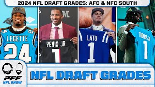 Draft Grades 2024 NFL Draft  AFC South amp NFC South  PFF NFL Show [upl. by Lotsirhc]