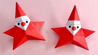 【クリスマス 折り紙】1枚で作れる！簡単 可愛い 星型サンタクロースの折り方 【Christmas Origami】How to make Easy Cute Paper Santa Claus [upl. by Waylan945]