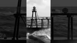 Taking a pounding storm winter whitby weather lighthouse yorkshire sea waves [upl. by Bonar351]