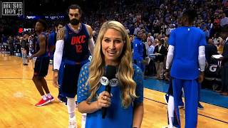 Steven Adams does pre game handshake with ghost of Nick Collison [upl. by Ruomyes]