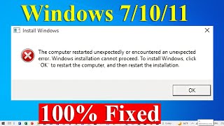 Fix The computer restarted unexpectedly or encountered an unexpected error Windows 71011 [upl. by Nytsirk884]