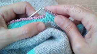 Смена нити на нить другого цвета без ступенек Круговое вязание спицами Knit Solo [upl. by Lirret]