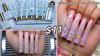 TRYING AN 11 POLYGEL KIT FROM AMAZON GLITTER OMBRE POLYGEL NAILS  Nail Tutorial [upl. by Schellens262]