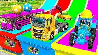 Double Flatbed Trailer Truck vs Speedbumps Train vs Cars  Tractor vs Train BeamngDrive 006 [upl. by Yraht]