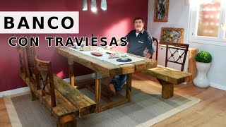 BANCO CON TRAVIESAS  Respaldos reutilizando sillas de madera  Bricomania [upl. by Niwled]