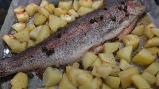 Trota salmonata al forno con patate e capperi  Baked salmon trout with potatoes and capers [upl. by Nnazus]