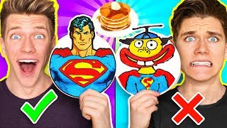 PANCAKE ART CHALLENGE Mystery Wheel 3 amp How To Make Avengers Captain Marvel amp Shazam Diy Art [upl. by Tadio]