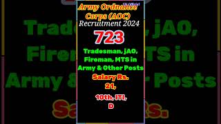 Army Ordnance Corps AOC Recruitment 2024 for 723 Tradesman Fireman MTS and Other Posts job [upl. by Eidahs]