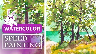 WATERCOLOR landscape painting │Three trees [upl. by Ojyma144]