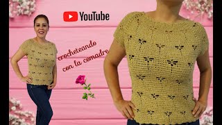 blusa elegante tejida a crochet con puntada libelulas parte1crocheteando con la comadre💖💋 [upl. by Nahtnoj]