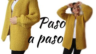 😍 Cómo tejer SACO MOSTAZA  CARDIGAN con lana gruesa a Crochet  Paso a Paso SENCILLO [upl. by Adyahs]