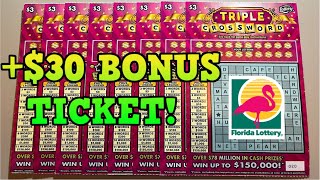 FLORIDA LOTTERY CROSSWORD SCRATCH OFFS 150K PRIZE TICKETS [upl. by Nylikcaj]