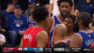 Joel Embiid protects Tyrese Maxey from dangerous play Scottie Barnes [upl. by Scotney482]