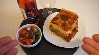 Greek Food Taste Test  Moussaka  Mousakas amp Retsina rosé  Food amp Drink [upl. by Ilrebma]