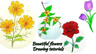 How to draw Flowers step by step for beginner  flower drawing tutorials  flower with Pastel colour [upl. by Perl]