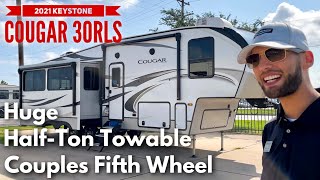 Huge HalfTon Towable Couples Fifth Wheel  2021 Keystone Cougar 30RLS [upl. by Hestia553]