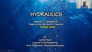 Orifice meter  Hydraulics  Fluid Mechanics  Malayalam [upl. by Alekat]