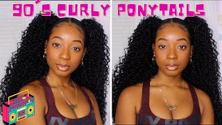 90s INSPIRED TWO CURLY PONYTAILS WITH WEAVE UNDER 20 😍  ft Ebonylinecom [upl. by Aynosal744]