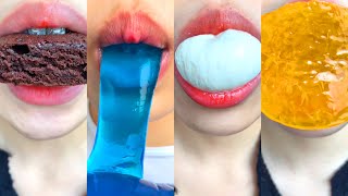 asmr BURRATA CHEESE ORANGE PUDDING BROWNIE ICE CREAM BLUE JELLY STRAWBERRY SANDWICH eating sounds [upl. by Bolten343]