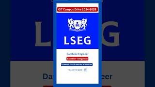 LSEG Database Engineer Bangalore LSEGJobsLSEGJobs2024ShortsReels [upl. by Killy]