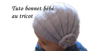 TUTO BONNET BEBE STYLE CHARLESTON POINT DE GODRON ET FLEURS AU TRICOT FACILE [upl. by Richma]