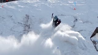 Snowmobile Climbs Air Flips Over Backwards  JUST SNOWMOBILES [upl. by Eidoow604]