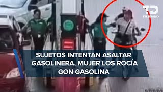 Despachadora frustra asalto roseando de gasolina a delincuentes en Teoloyuca Edomex [upl. by Oel]