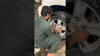 Tire fit with drill machine automobile tires tirechange shorts shortsvideo [upl. by Behka]