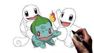 How To Draw Squirtle Bulbasaur Charmander  Step By Step  Pokemon [upl. by Naashar]