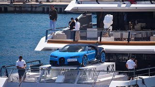 Bugatti CHIRON aboard a Millionaire Superyacht arriving at the F1 GP Monaco 2024 [upl. by Seif]