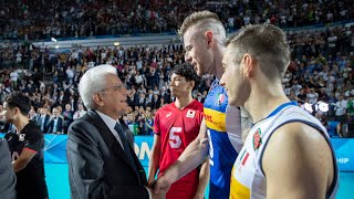 Mattarella alla partita inaugurale del mondiale di pallavolo maschile Italia – Giappone [upl. by Elleret434]