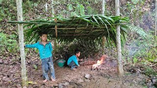 Orphan Boy  Alone cutting bamboo trees making a small hut sheltering from the rain and sun [upl. by Ing]