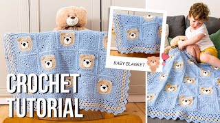 CUTE Bear Crochet Baby Blanket Part 1 of EASY Step by step Tutorial [upl. by Jammin]