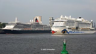 Queen Victoria amp AIDAperla  awesome horn battle between CUNARD and AIDA Cruises ship in Hamburg 4K [upl. by Vasya]