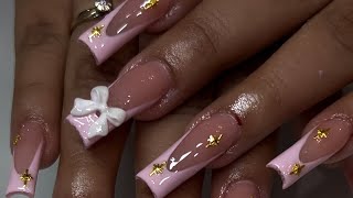 Watch me Acrylic Nails French tip nail art tapered square nails [upl. by Suhail]