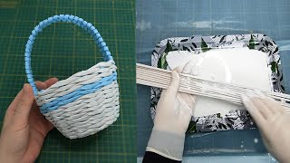 How to Make a Newspaper Basket  Weaving basket by Newspaper [upl. by Criswell]