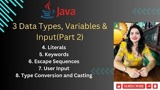 Lec 3Part 2 LiteralsKeywordsEscape SequencesUser Input8Type Conversion and Casting in JAVA [upl. by Ahcsat]