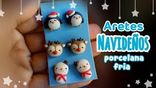 Tutorial Aretes Navideños⛄kawaii PORCELANA FRIA fácil [upl. by Ferrell897]