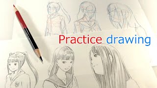 原稿明けの練習ラクガキ（三菱鉛筆 朱藍 2色でPractice drawing  real time） [upl. by Weissmann]