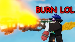 my Flamethrower does INF DAMAGE VS 50 players Roblox Bedwars [upl. by Paschasia34]