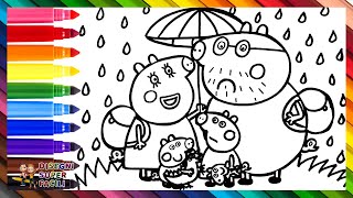 Disegnare e Colorare Peppa Pig con la Sua Famiglia sotto la Pioggia 🐷🐷🐷🐷☔🌈 Disegni per Bambini [upl. by Drofhsa]