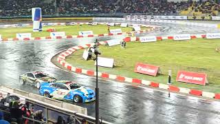 Drift Masters 2022 DMEC massive double crash into the wall in wet conditions Łódź Poland [upl. by Naldo]