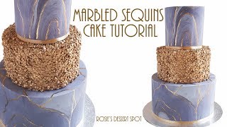 MARBLED Sequins CAKE Tutorial Rosies Dessert Spot [upl. by Eanahc]