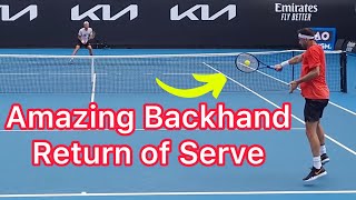 One Handed Backhand Return Of Serve Grigor Dimitrov Tennis Technique [upl. by Harwin]