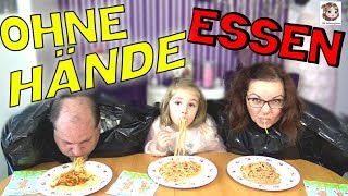 ESSEN OHNE HÄNDE 🍝 Hannah vs Mama vs Papa 🍦 Wettessen Challenge [upl. by Winnah]