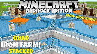 Minecraft Bedrock Quad IRON FARM SimpleWorking 1400 IronHour 121 Update Tutorial [upl. by Effy417]